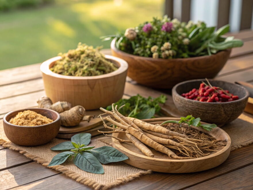Adaptogene Kräuter wie Ashwagandha und Ginseng zur natürlichen Stressbewältigung
