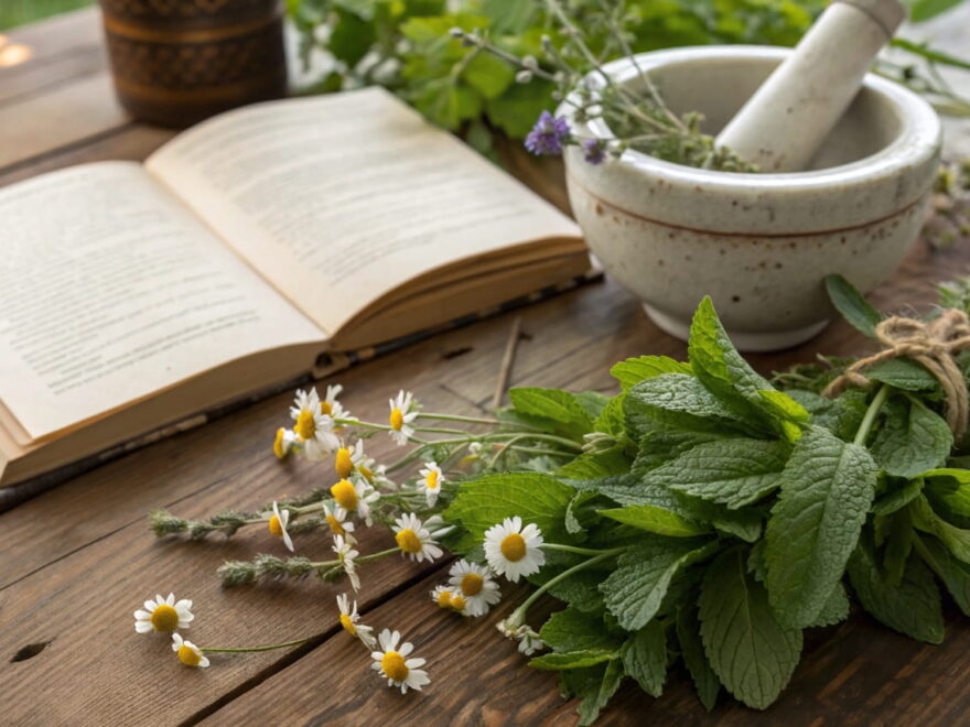 Frische Heilkräuter und Buch – Einstieg in die Kräuterkunde