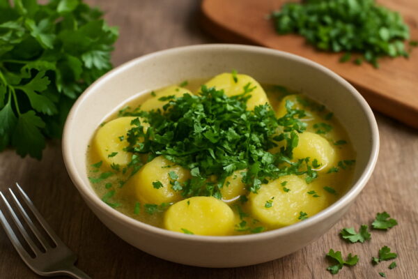 Frisch gehackte Petersilie verfeinert ein Gericht in der Küche